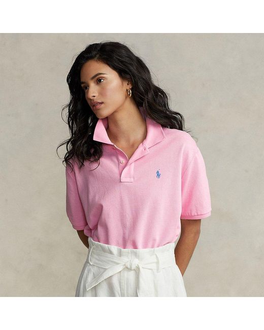 Ralph Lauren Cotton Cropped Boxy Fit Polo Shirt in Light Pink (Pink) | Lyst