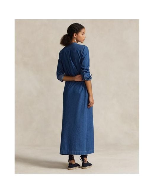 Ralph Lauren Blue Cotton Twill Midi Dress