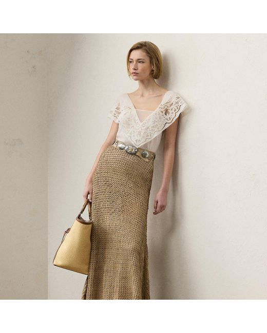 Ralph Lauren Natural Ralph Lauren Leanne Woven Lambskin Skirt