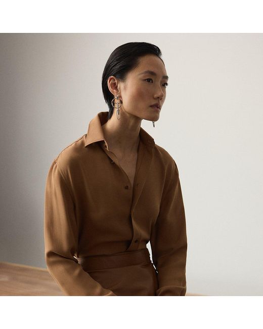 Ralph Lauren Brown Ralph Lauren Adrien Relaxed Fit Crepe Georgette Shirt