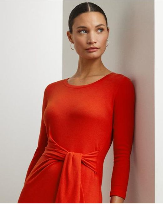 Ralph Lauren Red Rundhalskleid Mit Bindedetail Vorne