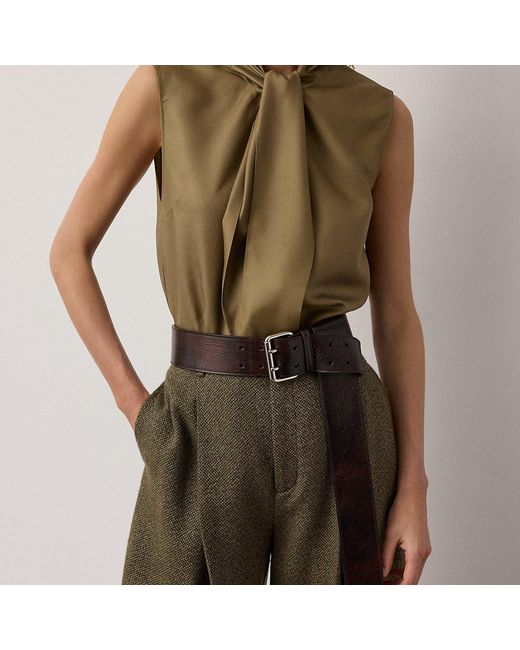 Ralph Lauren Green Distressed Double-Prong Long Belt