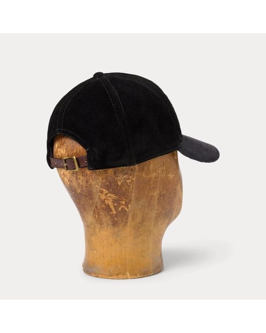 RRL Black Roughout Suede Trucker Cap for men