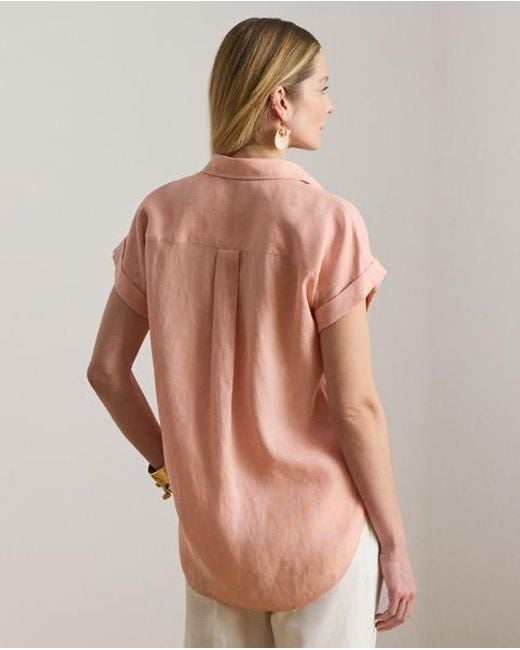 Ralph Lauren Pink Relaxed Fit Linen Short-Sleeved Shirt