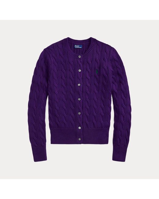 Cardigan a girocollo in cotone a trecce di Polo Ralph Lauren in Purple