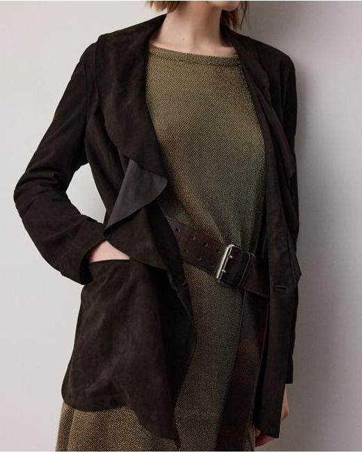Ralph Lauren Black Heddie Ruffle-Trim Lamb-Suede Jacket