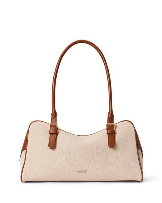 Ralph Lauren Blue Canvas & Leather Large Marcy Zip Satchel