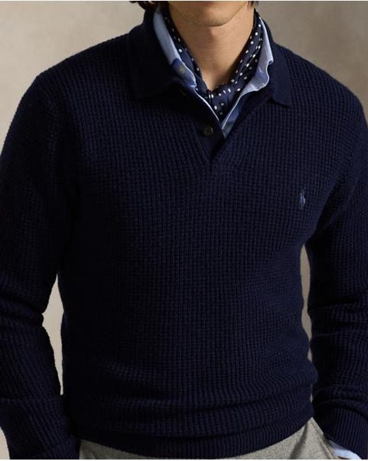 Pull Col Polo Texturé En Laine Et Coton Polo Ralph Lauren pour homme en coloris Blue