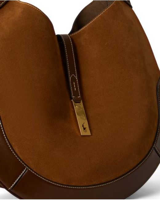 Polo Ralph Lauren Black Large Polo Id Suede Shoulder Bag