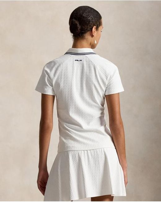Ralph Lauren White Jacquard-Poloshirt Mit Zopfmuster