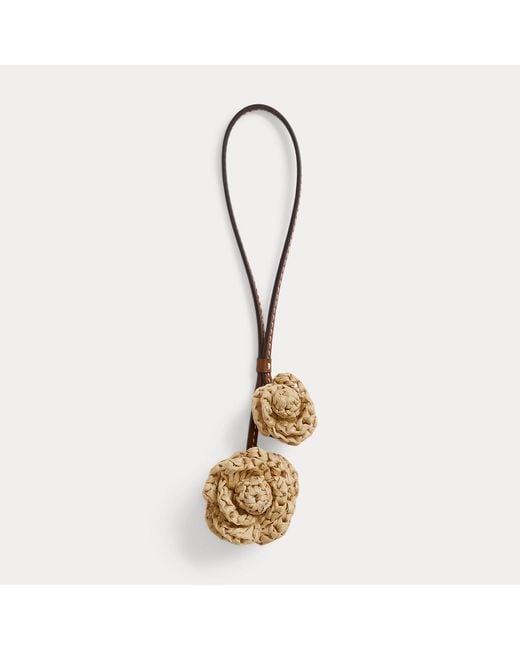 Ralph Lauren Metallic Leather & Crocheted Straw Flower Charm