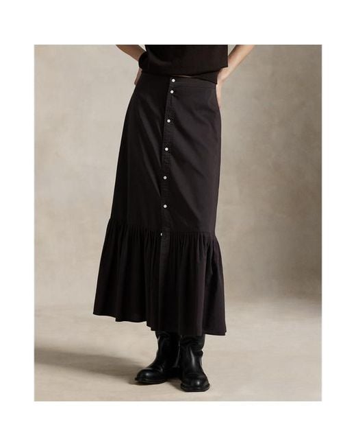 Polo Ralph Lauren Black Ruffled-Hem Cotton-Silk Skirt