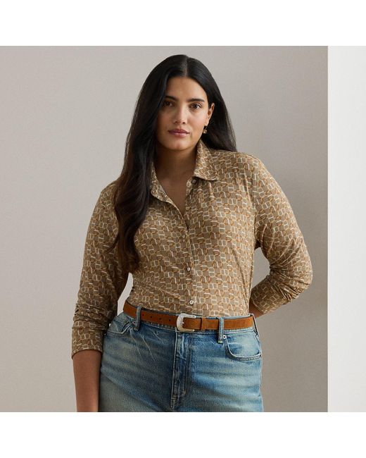 Ralph Lauren Brown Ralph Lauren Slim Fit Geo-Print Jersey Shirt