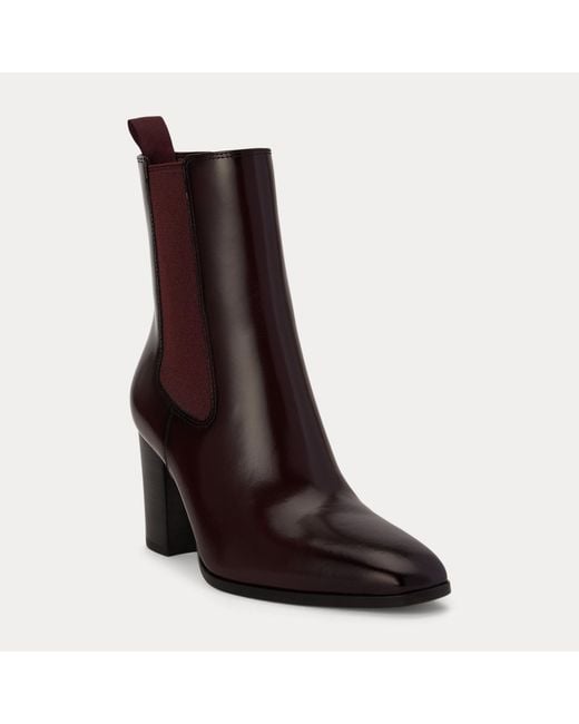 Ralph Lauren Brown Raelynn Glazed Leather Booties