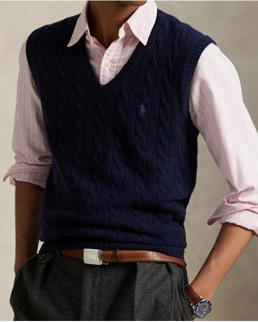 Polo Ralph Lauren Woll-Kaschmir-Pullunder Mit Zopfmuster in Blue für Herren