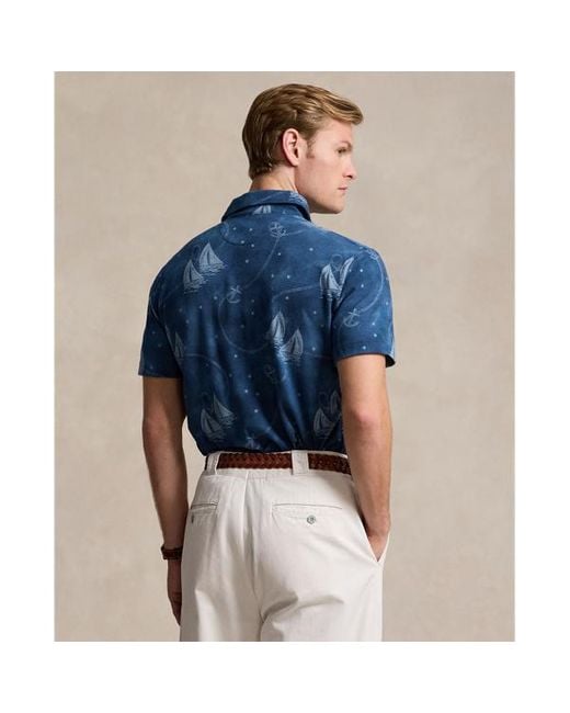 Polo in piqué stampata Custom Slim-Fit di Polo Ralph Lauren in Blue da Uomo
