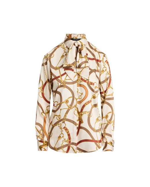 Ralph Lauren Brown Classic Fit Print Twill Tie-Neck Shirt