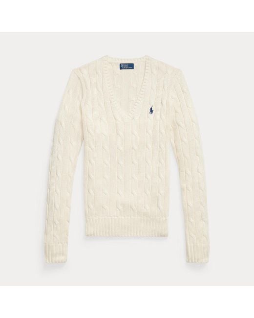 Polo Ralph Lauren Natural Cable-Knit Cotton V-Neck Jumper