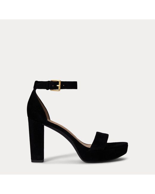 Ralph Lauren Black Plateausandale Sylvia Aus Wildleder