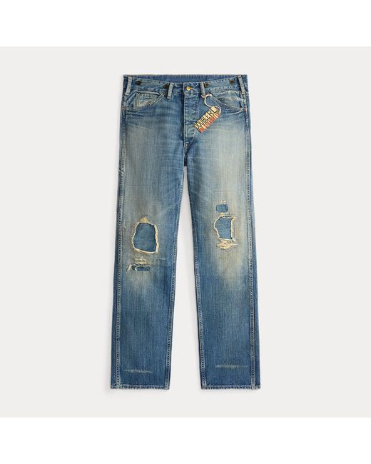 RRL Blue Straight Fit Eastborough Distressed Jean for men
