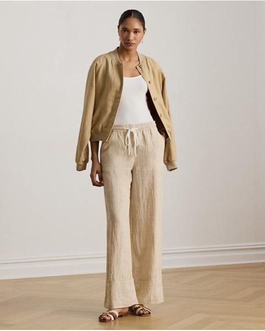 Ralph Lauren Natural Striped Linen Wide-Leg Pant