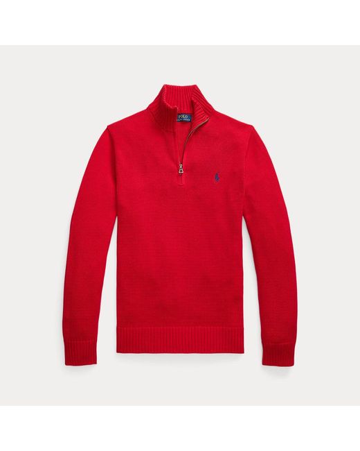 Polo Ralph Lauren Red Cotton Quarter-zip Jumper for men