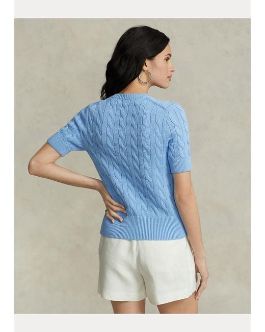 Polo Ralph Lauren Cable-knit Short-sleeve Cardigan in Blue | Lyst UK