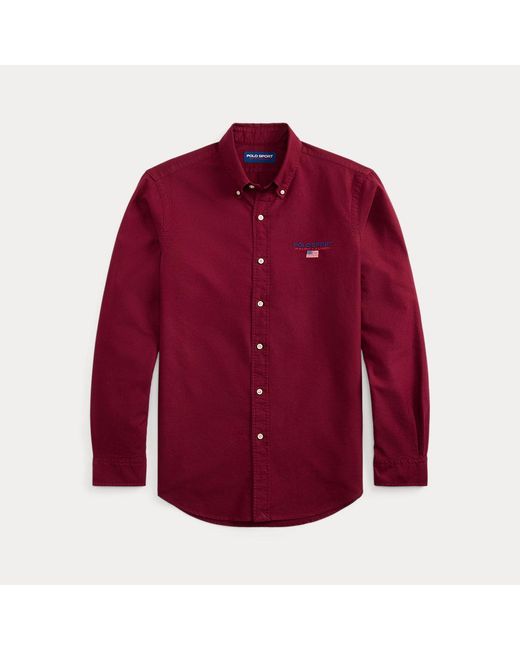 Polo Ralph Lauren Custom Fit Polo Sport Oxford Shirt in Red for Men ...