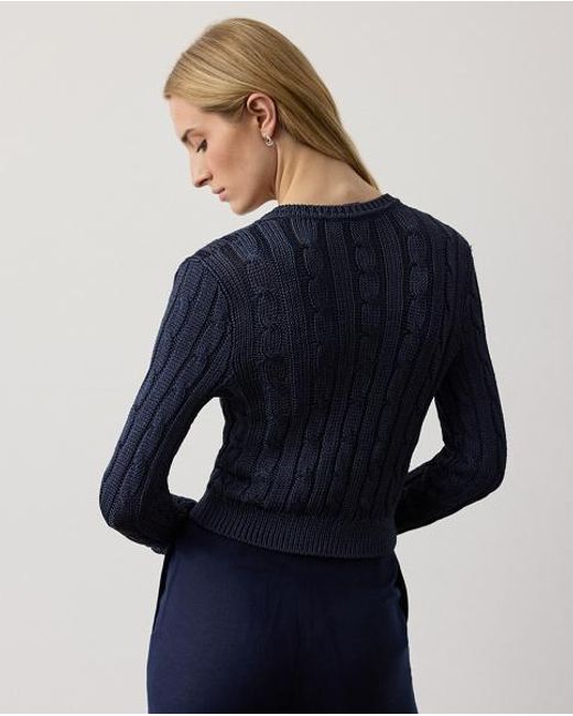 Ralph Lauren Blue Cable-Knit Silk Cropped Cardigan