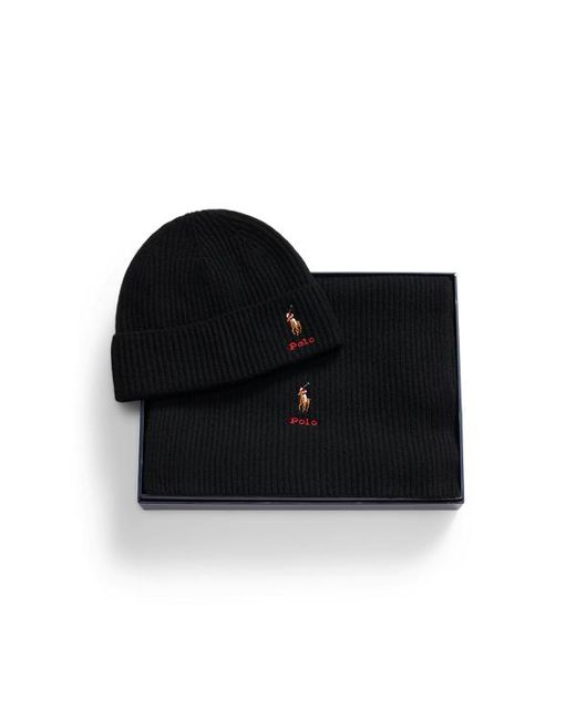 Set regalo berretto e sciarpa in lana di Polo Ralph Lauren in Black