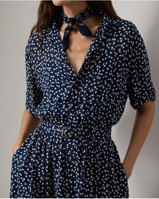 Ralph Lauren Blue Sura Geo-Print Georgette Day Dress