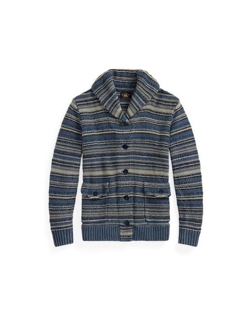 Cardigan in lino e cotone a righe indaco di RRL in Blue