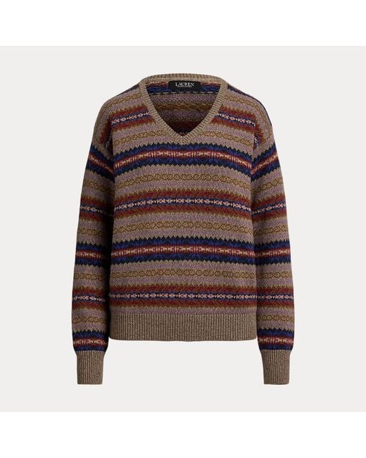 Ralph Lauren Brown Fair-Isle-Pullover Mit V-Ausschnitt
