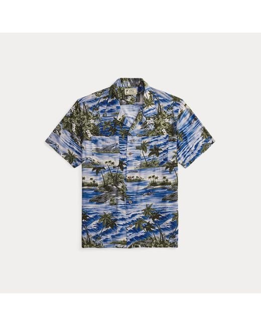 Ralph Lauren Blue Tropical-Print Camp Shirt for men
