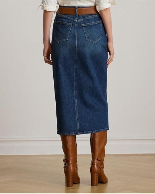 Falda Midi De Denim Ralph Lauren de color Blue
