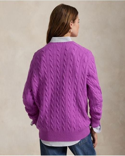 Polo Ralph Lauren Wollen-Kasjmier Kabeltrui Met Ronde Hals in het Purple