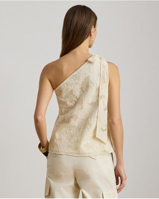 Ralph Lauren Natural Floral-Eyelet Voile One-Shoulder Blouse