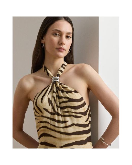 Abito in georgette con stampa zebrata di Ralph Lauren in Metallic