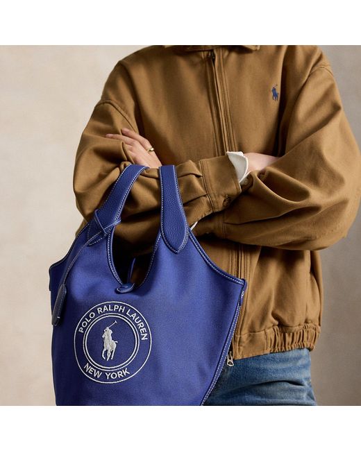 Polo Ralph Lauren Blue Canvas Polo Play Logo Tote