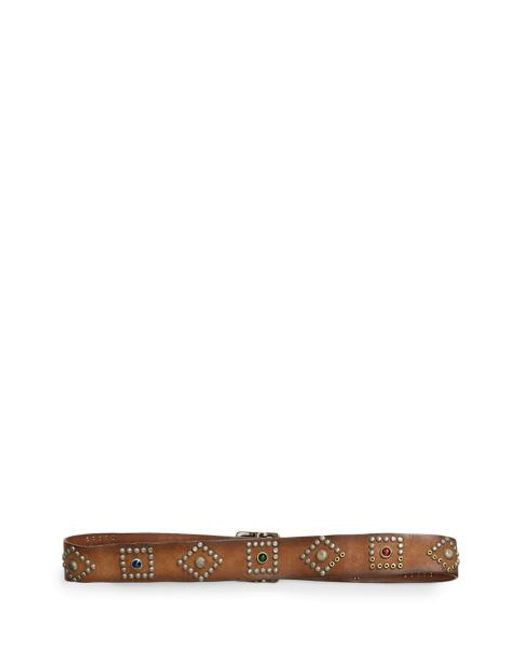 RRL Brown Studded Roughout Leather Belt - Size 30 for men