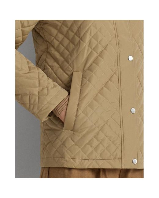 Lauren by Ralph Lauren Brown Crest-patch Quilted Hooded Jacket