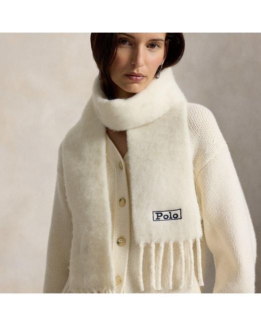 Polo Ralph Lauren Natural Brushed Wool-Blend Fringe Scarf