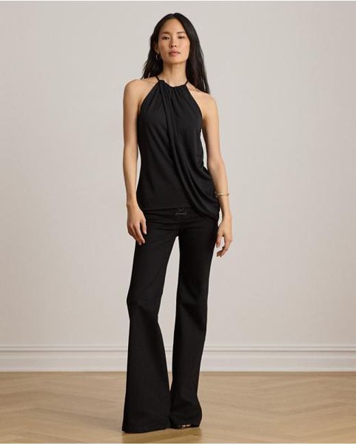 Ralph Lauren Black Pleated Stretch Jersey Halter Top