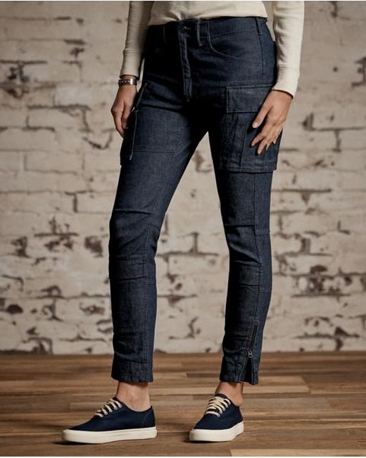 RRL Blue Stretch Skinny Denim Cargo Trouser