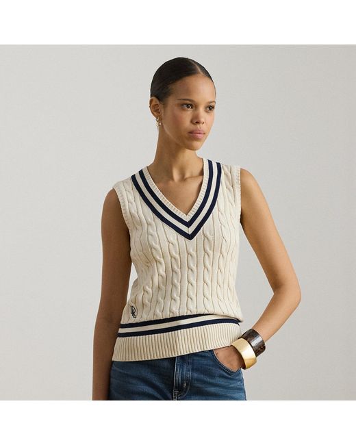 Ralph Lauren Natural Cable-Knit Cotton Cricket Sweater Vest