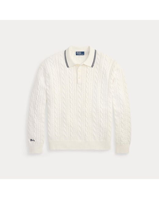Polo Ralph Lauren White Relaxed Fit Cable Polo-Collar Jumper for men