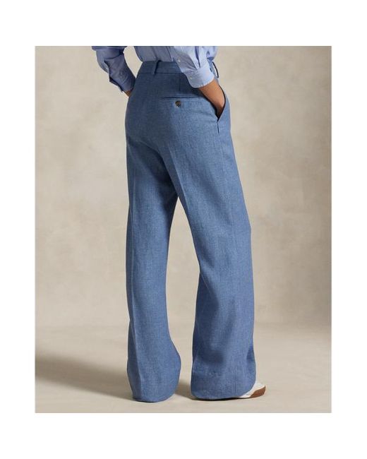 Pantaloni in cotone e lino a gamba larga di Ralph Lauren in Blue