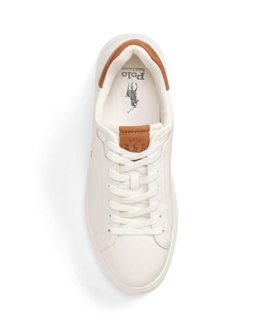 Polo Ralph Lauren White Rlite Court Tumbled Leather Trainer for men