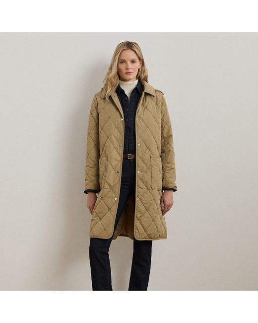 Ralph Lauren Natural Corduroy-Trim Logo Quilted Hooded Coat