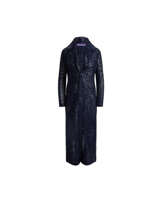 Ralph Lauren Blue Embellished Cashmere Mesh Long Cardigan